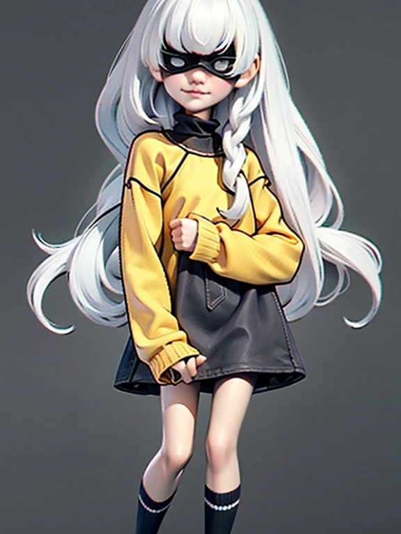 (masterpiece), (High resolution), (Full body portrait), （Punk Rock）、White Hair、Rainbow colored long sleeve sweater、 Dark atmosphere, Flat Illustration, Creepy Appearance, Characteristic hairstyle, creative accessories, Unique atmosphere,A Little Nightmare、Jumping like a Blythe doll
