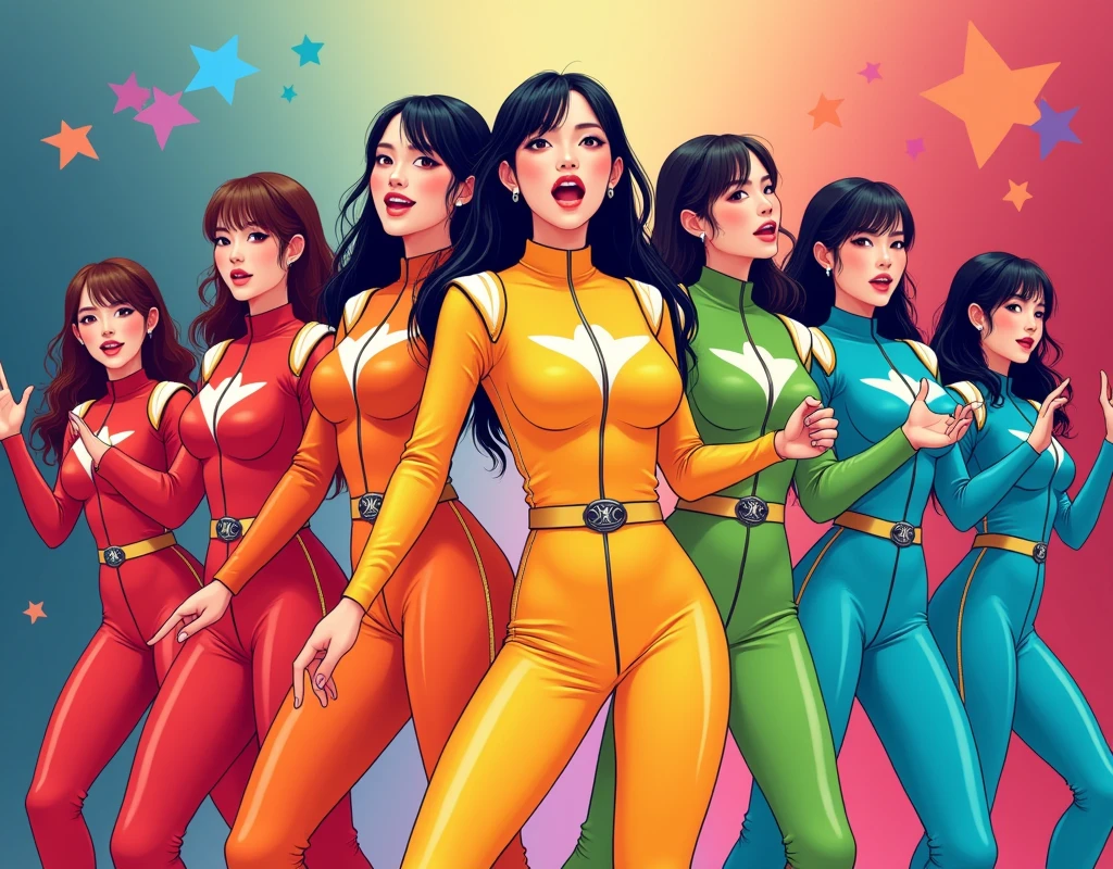 a colorful group of power rangers in vibrant swimsuits enjoying a pool party, zoids dancing among the stars in a magical night sky on a ranger asteroid, detailed cinematic lighting, vibrant colors, dynamic poses, (best quality,4k,8k,highres,masterpiece:1.2),ultra-detailed,(realistic,photorealistic,photo-realistic:1.37),cinematic lighting, stunning vfx, highly detailed characters, dynamic action scene, vivid colors, fantasy sci-fi landscape