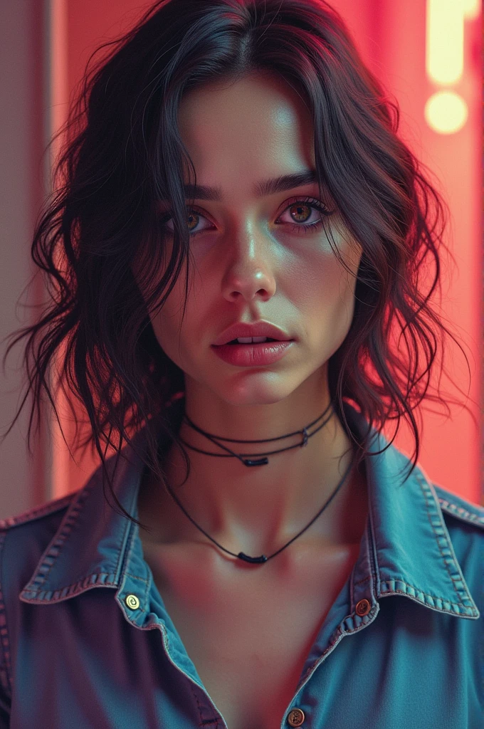 (masterpiece, photorealistic:1.4, extremely intricate:1.3, radiosity, photon mapping, dtx, 8K), ((((closeup necklace, white t-shirt, humid)), humid, [skin detail:freckles:0.7], makeup:1.0, red lips, 19 year teenage supermodel), dark room, ((black background, dark room, empty room)))