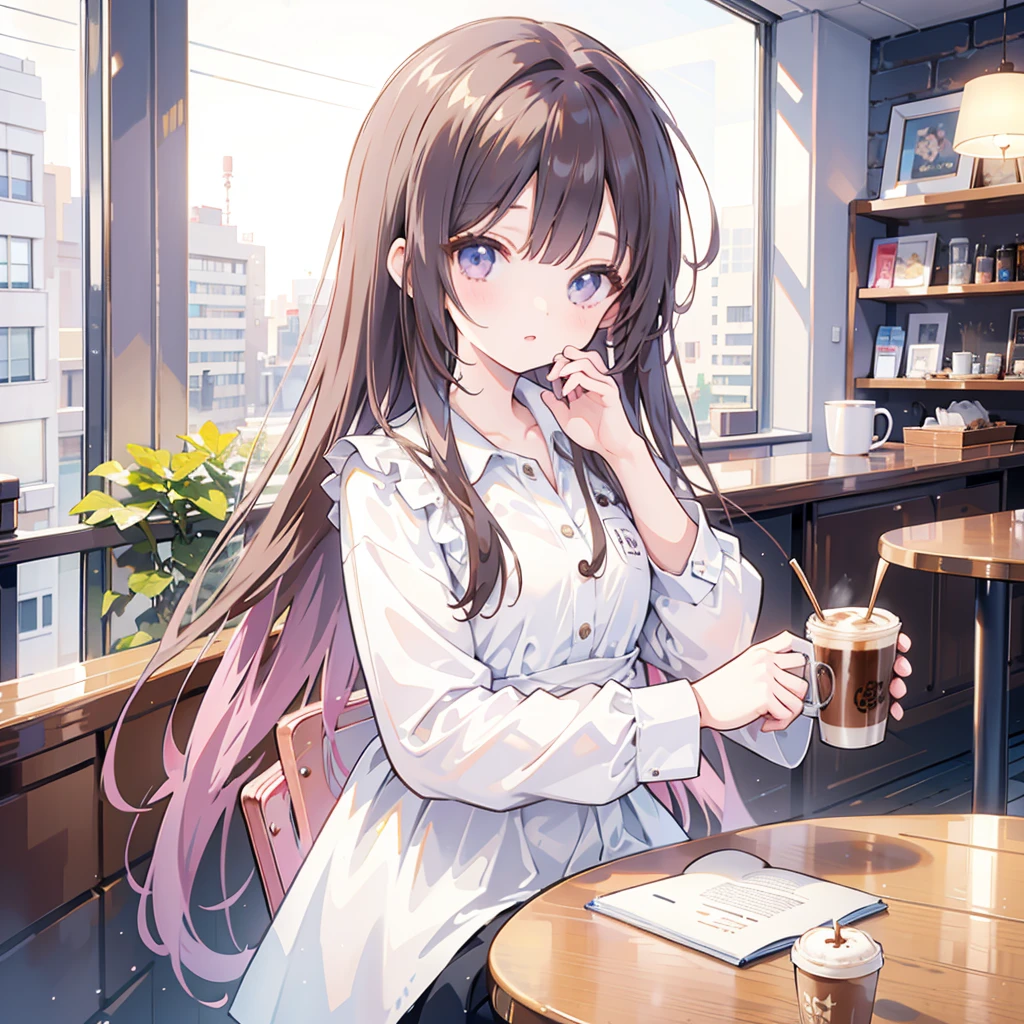 (masterpiece, best quality:1.2), 1girl, solo,perfect face,cute girl, long hair, detailed background, coffee shop,
Ultra Wide Angle, coffee ☕,