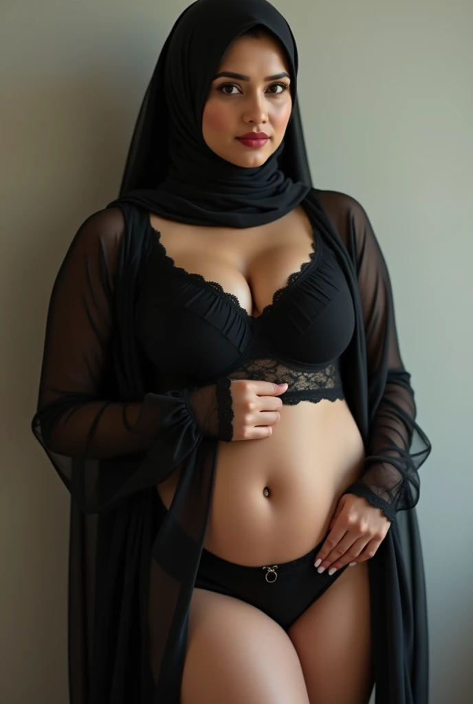 there is a mture woman posing in a dark room with a maroon burka clothes , 30 years old, thick body, beautiful thick female, round hips, thick legs, she has a jiggly fat round belly, thick thighs, curvy hourglass figure, (no bra, Ample cleavage, puffed breasts), hyperrealistic full figure, bbw chan, voluptuous body, Burka girl, muslim clothes,