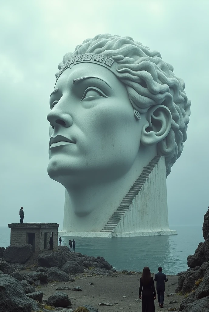 ((Highest quality)), ((masterpiece)), (detailed), Perfect Face、Michelangelo style、Pieta、Undersea Temple、Sculpture