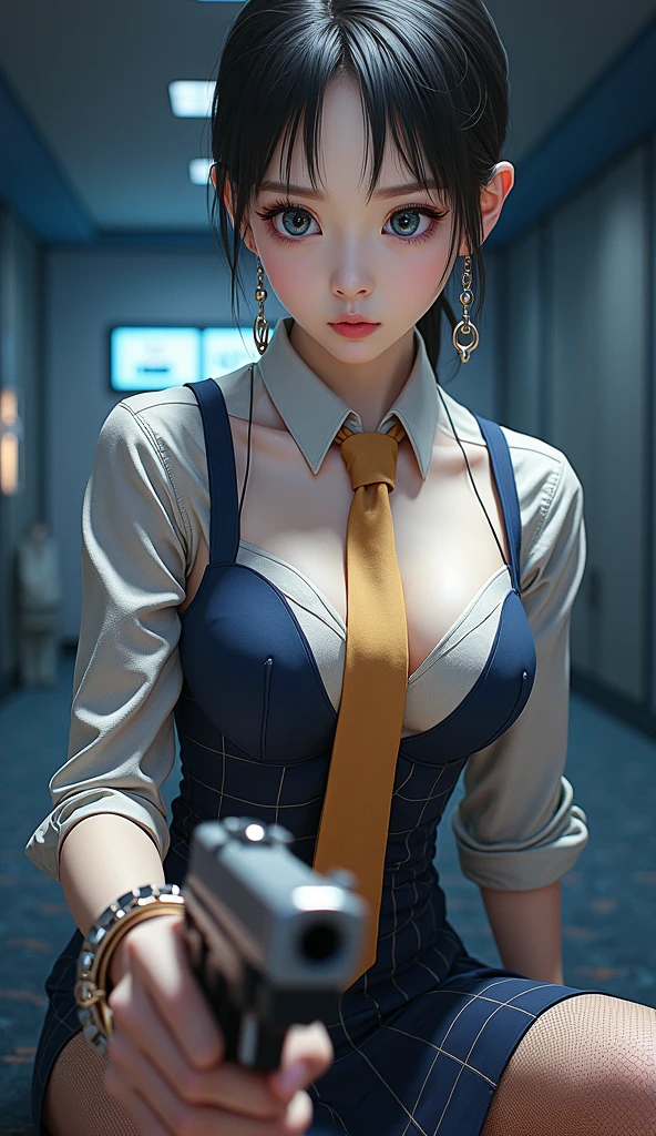 (event companion:1.5, racing circuit background:1.5), photo realistic, anime style, (8k, RAW photo, best quality, masterpiece:1.2), High detail RAW color photo, professional photograph, cowboy shot, (realistic, photo realistic:1.37),cinematic light, (finery detailed face:1.2), cowboy shot, thigh 1 girl in bath, 28-38 years old, very cute, very beautiful, photo realistic, event companion, BREAK, white oily skin, real human skin, (detailed face), oval face, pores, round eyes:1.0, ultra high res, BREAK, slim, (medium-large-breast:1.37, cleavage:1.37), (looking straight at viewer with a serene and goddess-like happiness:1.2), (lifter gloss, eyelashes, gloss-face, best quality, ultra highres, Broad lighting, natural shading), (beautiful thin short hair, wavy pony-tail hair style:1.5, shiny-black hair:1.5), BREAK, (esthetician uniform:1.3, blue satin shirt;1.3, open shirt:1.3, magenta-lace-bra:1.3, red knee-length satin-pencil-skirt:1.3), BREAK, ((show case:1.5, standing in the racing circuit1.5, The audience seats are drawn in the background:1.5)), ((from below:1.3, standing in the circuit lane, leaning forward)), blurry background, bokeh, depth of field, cowboy shot:1.3, centered image,