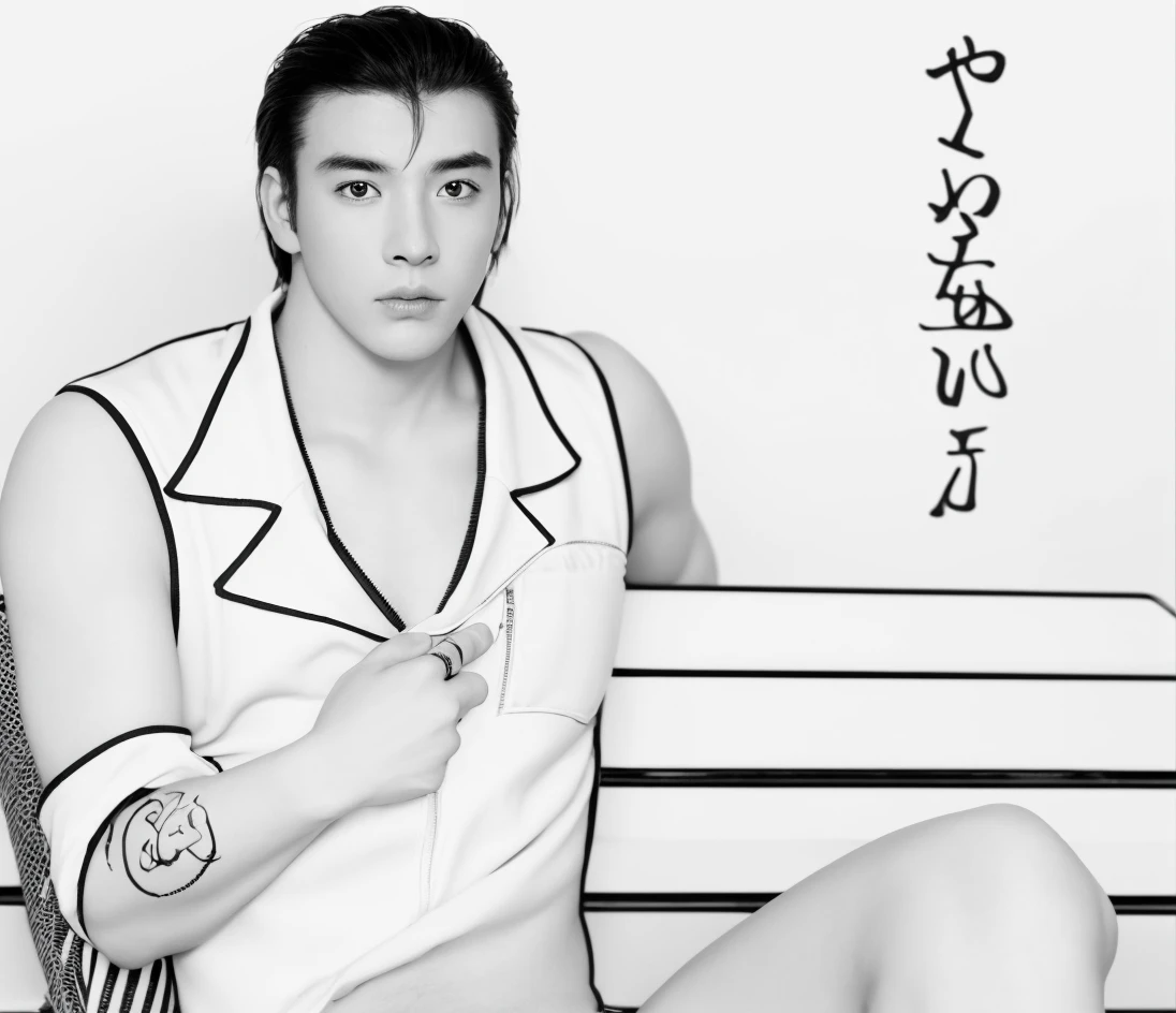 best quality,masterpiece,Ultra-high resolution,1 male,looking at the audience,one,Yamamoto Takashi style,
Flower background,Abstract color patches,Good face,Handsome, Shirtless