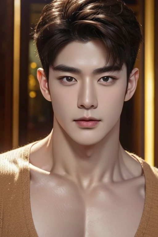 masterpieces,High quality., 8K full body portrait, a very muscular buffed stacked  Korean handsome guy, A 2 man, charming expression, Detailed facial details,Seoul with rounder rounded monolid eyes dark natural ash brown hair