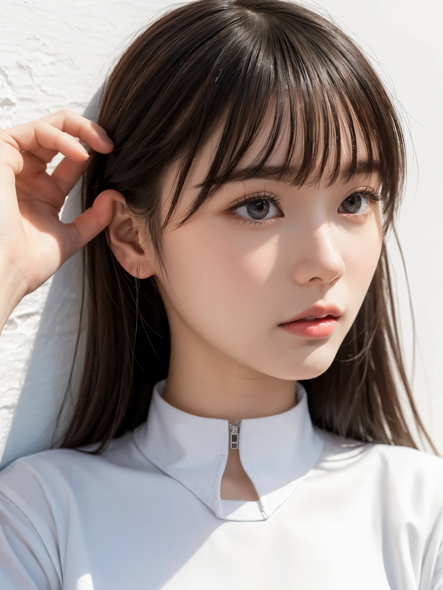 (UHigh resolution, retina, masterpiece, Accurate, Anatomically correct, Textured skin, Super Detail, Attention to detail, high quality, 最high quality, High resolution, 1080P, High resolution, 4K, 8k, 16K), (美しいAttention to detail目, Beautiful lip detail, Highly detailed eyes and face), Soft lighting, Physically Based Rendering, Vibrant colors,((((最high quality), masterpiece, 高精細CG制服8kイラスト, High collar, extremely High collar saturation, All the colors have deepened, paint, Graffiti art, Center Configuration, Highly detailed lights and shadows, Graffiti wall, wall painted bright, One personの女の子の落書き One personの女の子が壁を見ている, Highly detailed face and eyes, Black Hair, Sportswear, Coloured Clouds、Big Breasts))), (Glowing Skin), (Wide-angle), Eye Reflexes,(whole body,glossy) (Gazing at the audience),Active,(One person,One personで),(((White wall background))), (Pure Eros Face_1:0.33), (Urzan-6500:0.33)