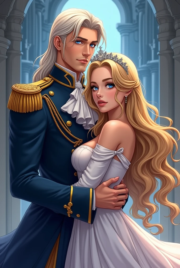 The Wattpad cover is about the novel by an incredibly beautiful young femme fatale, an incredibly beautiful blonde woman, a princess of Venus and a general of the Earth army, a tall, handsome, statuesque, courageous adult man with long straight platinum hair. anime style.