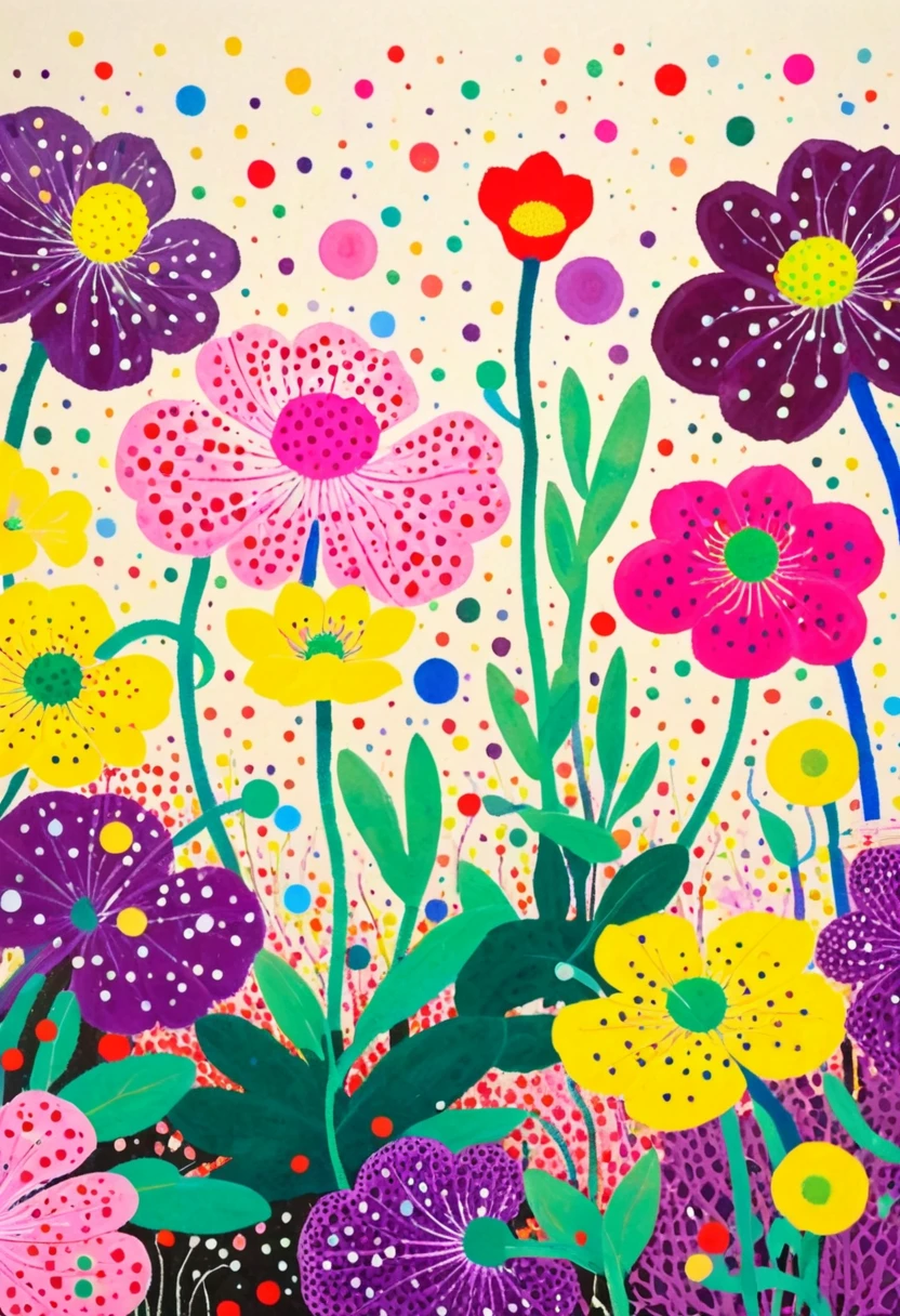 A painting，Inspired by Yayoi Kusama：((（Dichondra micrantha Urban）)), Bright colors, Purple和, cute的, Bright colors，cute, Lavender Color and Color Schemes, 和Purple的配色方案, Beautiful Art, Purple, Whimsical Art, 和Purple色调, Lime and Violet, Close together,, spring, Inspired by Tomokazu Matsuyama, Delightful
