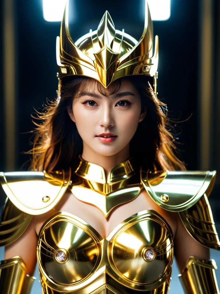 beautiful Korean woman, (((Mikamaria))), Wearing shining golden armor，Expose the waistline，cool pose， Saint Seiya ArmorHigh Detail, anime style, Movie Lighting, spark, Divine Light, Ray Tracing, Film Grain, Ultra HD, textured skin, Super Detail, anatomically correct, high resolution，Super high saturation，High contrast，high gloss armor，Smooth skin，a sinister sneer，Realistically，（masterpiece，Top quantity，Best quality，official art，Beauty and aesthetics：1.2），Very detailed，Fractal art，Colorful