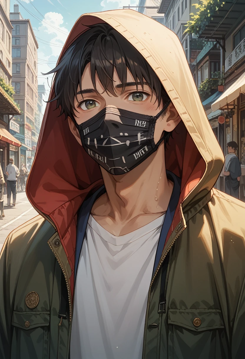 ((best quality)), ((​masterpiece)), (detailed),Anime Man, dangerous with face mask and hood