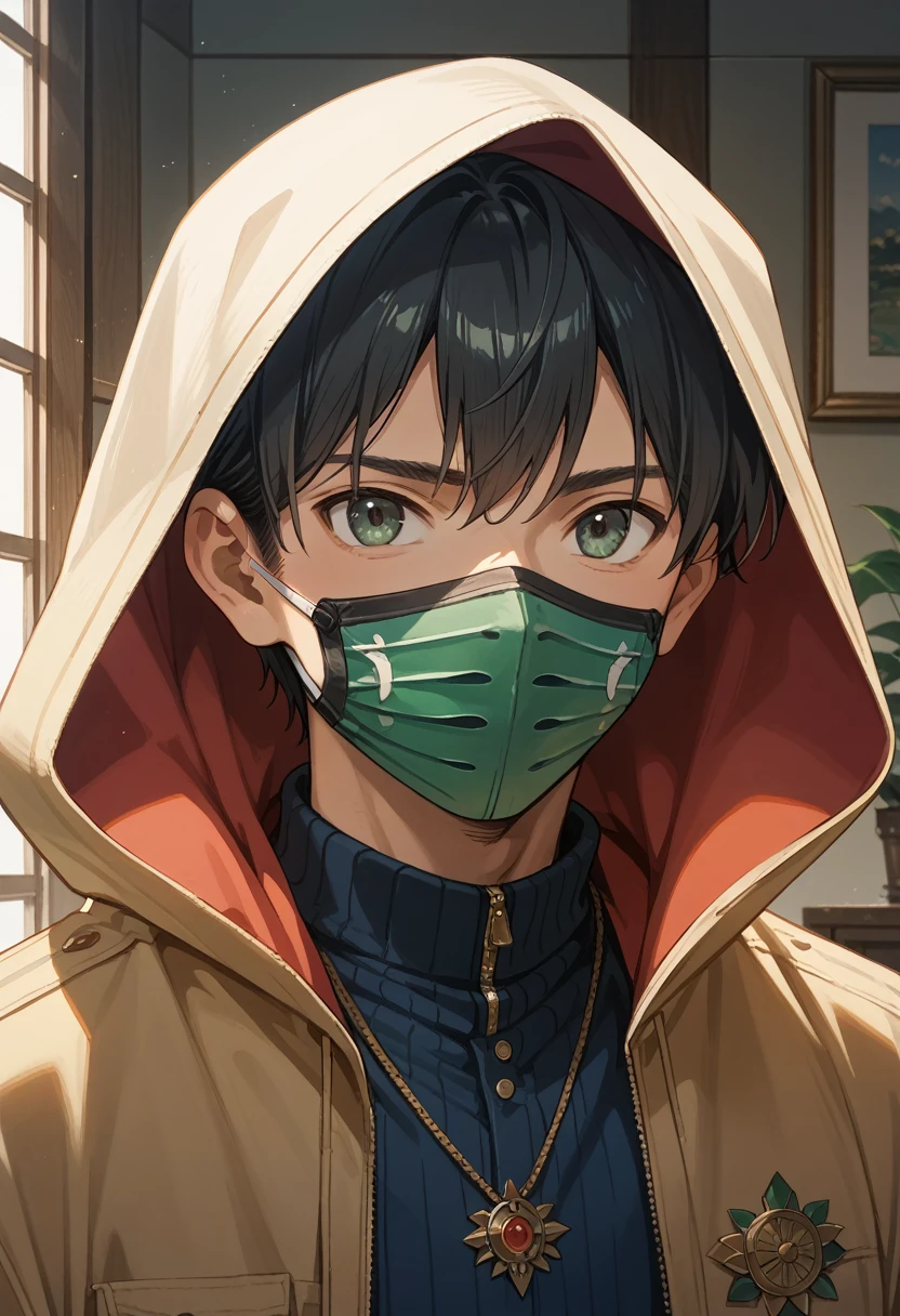 ((best quality)), ((​masterpiece)), (detailed),Anime Man, dangerous with face mask and hood