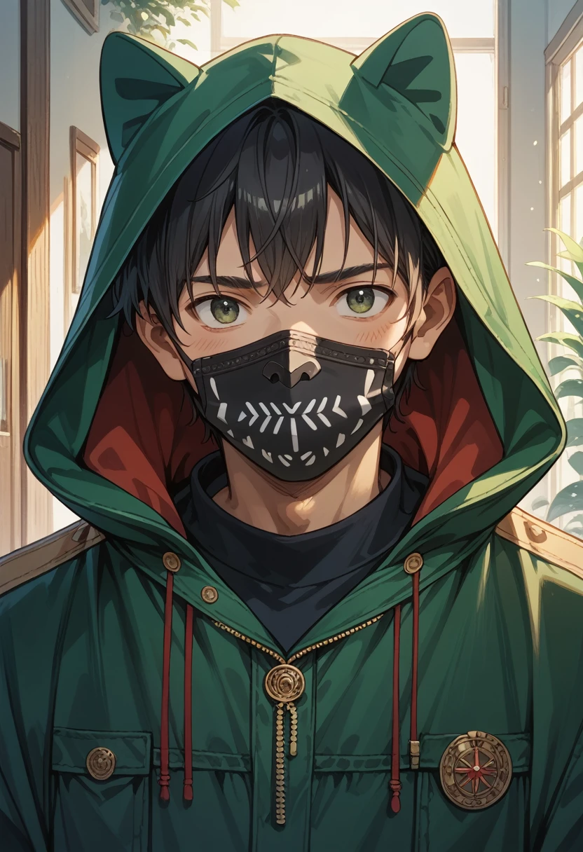 ((best quality)), ((​masterpiece)), (detailed),Anime Man, dangerous with face mask and hood