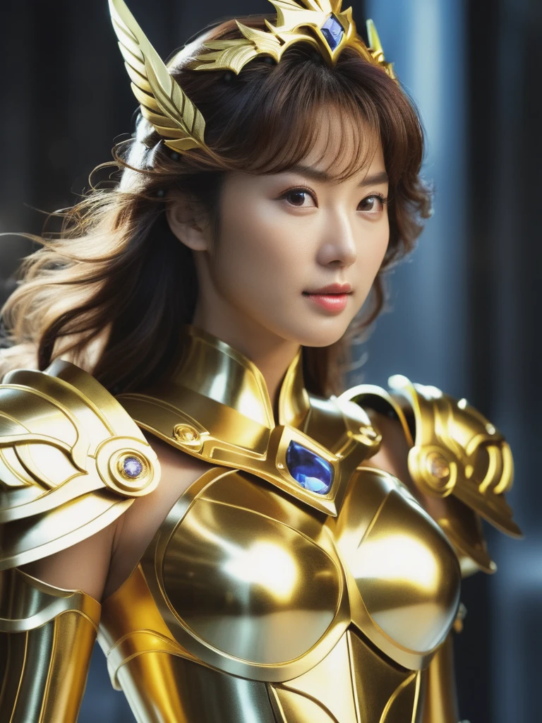 beautiful Korean woman, (((Mikamaria))), Wearing shining golden armor，Expose the waistline，cool pose， Saint Seiya ArmorHigh Detail, anime style, Movie Lighting, spark, Divine Light, Ray Tracing, Film Grain, Ultra HD, textured skin, Super Detail, anatomically correct, high resolution，Super high saturation，High contrast，high gloss armor，Smooth skin，a sinister sneer，Realistically，（masterpiece，Top quantity，Best quality，official art，Beauty and aesthetics：1.2），Very detailed，Fractal art，Colorful