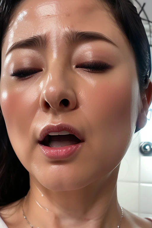 beautiful japanese actress,(photo realistic:1.4), (hyper realistic:1.4), (realistic:1.3),very detailed, edge orgasm,face Focus, woman with open mouth and closed eyes , woman with edge _face、3、black haired、 news anchor、very small toilet,((Sweat)),((skin shining with Sweat))((Clabrasion glistening with Sweat,face shining with Sweat)),（(Sweaty skin))((Sweaty skin)),Entrance to the house、white collared shirt,tied hair、teacher,(((wet filter))),,(((faceのクローズアップ)))((カメラに顔を近づける))