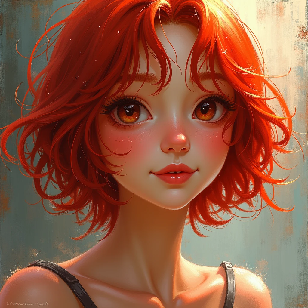 bath_room,bathrobe,blush,beautiful_red_hair,beautiful_light_brown_eyes,1_beautiful_girl,cute_face,pretty_face,beautiful,perfect_quality,perfect_anatomy,perfect_body,tsurime , Bill Sienkiewicz inspired art