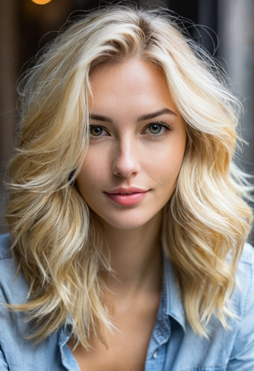 White blonde woman with wavy hair 