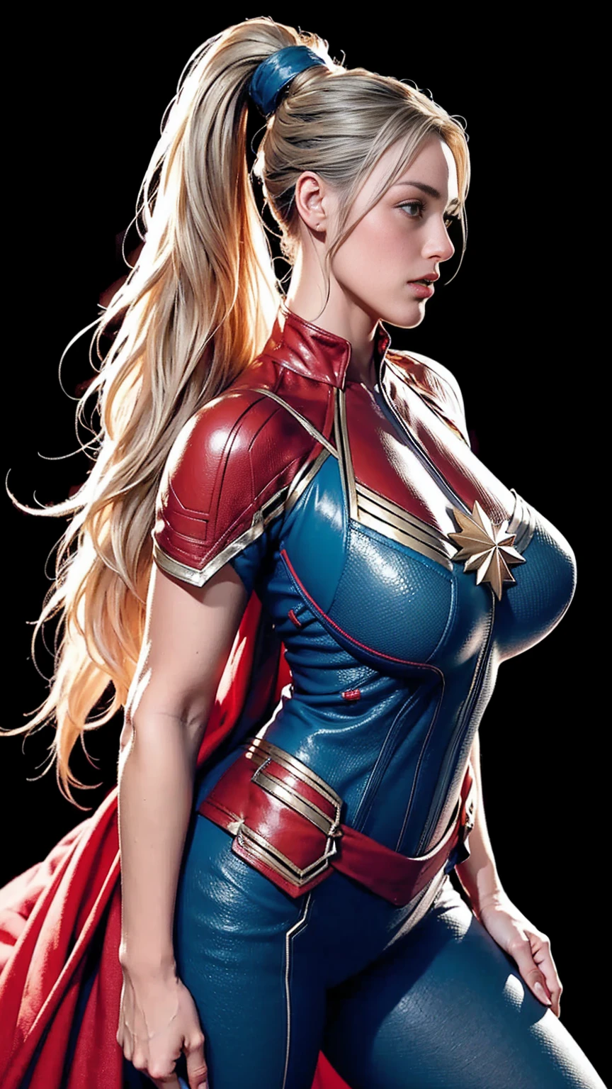 photo of captain marvel, 1 girl, solo, photorealistic, masterpiece,
detailed vivid eyes, sexy lips, blonde hair,
sexy abs, cleavage, bra and thong,
big attractive feminine body, sexy muscle, big boobs, cleavage, thick thighs, big butt,
4k, HDR, Realistic photo, realistic texture.