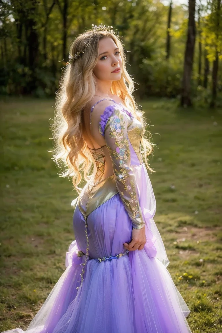 (((realistic:1.2))), Galadriel, (GapingAssholesAllFourQuiron pose), realistic, (best quality:1.1), masterpiece, (detailed:1.1), Dappled Light, 1girl, pov, (from behind), all fours, photo of beautiful Sexy 2 woman as (the Rapunzel (Tangled): Rapunzel's signature dress is a lavender-colored gown with puffed sleeves and a corset-style bodice. The bodice is typically decorated with intricate lace or floral embroidery. The skirt flows out from the waist, made of layers of soft, pastel-colored fabric, such as chiffon or tulle. The layers add volume and movement to the dress, and some versions feature delicate floral patterns. Rapunzel's long, golden hair is often styled in braids or loose curls, sometimes adorned with flowers or ribbons. She may also wear a small tiara or crown to complete her princess look.), (realistic skin texture), (:1.3), gape, , professional photoshoot, high contrast and dynamic pose, (((lifted dress:1.2)))
