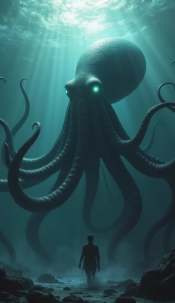 A giant red-eyed octopus stands in the middle of a dark forest, photo of cthulhu, gigantic cthulhu, cthulhu rising from the ocean, lovecraftian horror, giant cthulhu, Cthulhu, lovecraftian horror!!, cthulhu squid, cthulu, lovecraftian inspiration, lovecraftian horror!, leviathan cthulhu squid, lovecraftian, lovecraftian monster