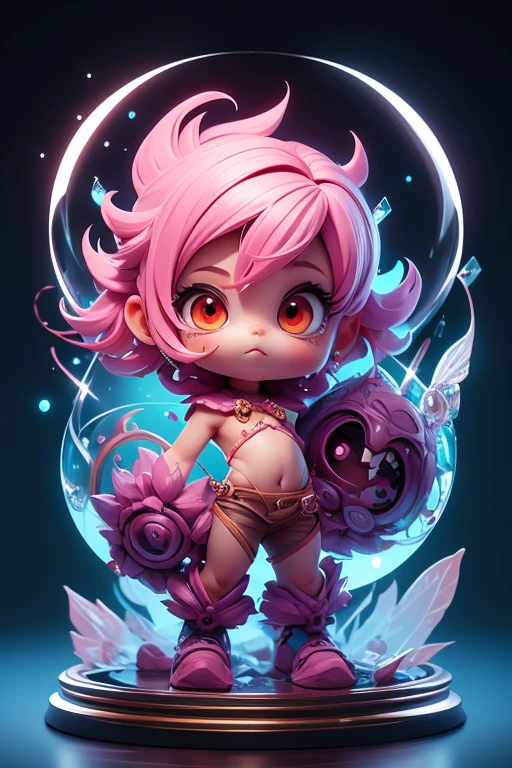 Create a monster image, a small, big-headed, baby monster.. The body is transparent and can be seen through. The image is sharp and detailed., with beautiful colors.. With arms, leg, eyes, mouth, พื้นหลังสีlegว