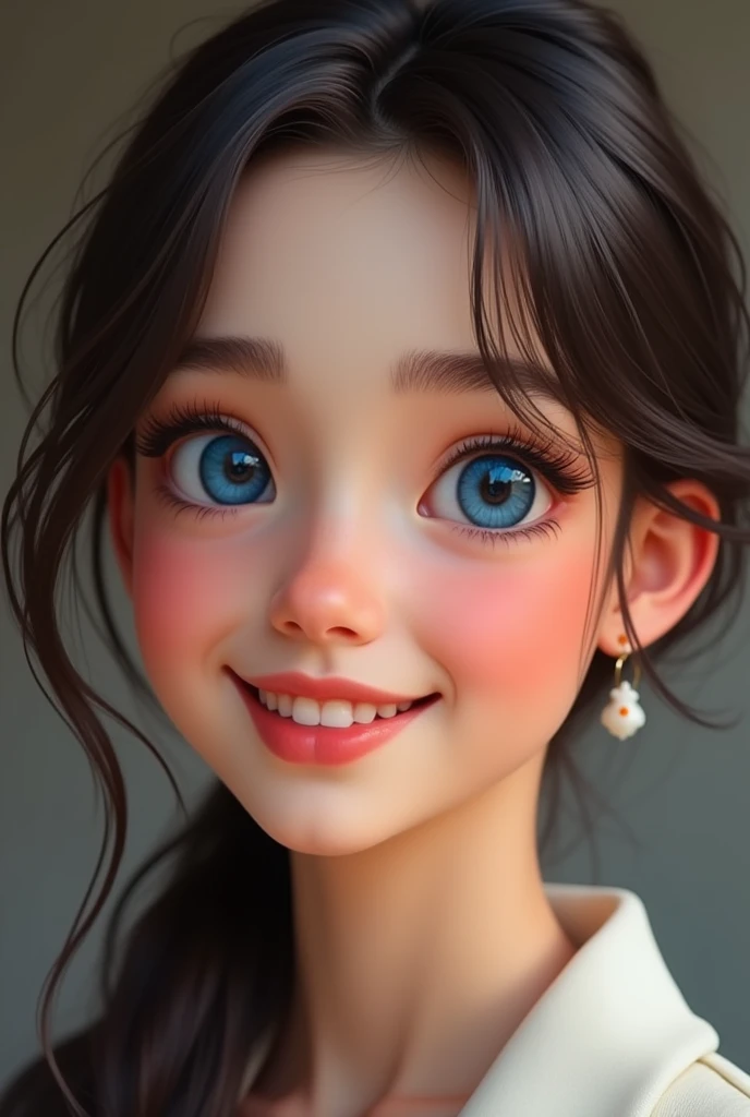 black hair, hair bobbles, wince, longeyelashes, solid circle eyes, fake animal ears, light smile, ear blush, fang, Surrealism, drop shadow, anaglyph, stereogram, tachi-e, pov, atmospheric perspective, 8k, super detail, ccurate, best quality