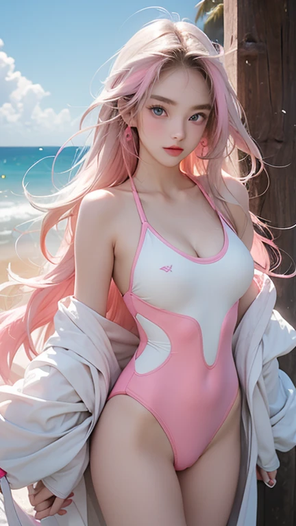 1female，35yo，A MILF，熟妇，Married Woman，plumw，extremely large bosom， 独奏，（Background with：lakes，Cherry blossom forest，lotus flower）Lie underwater， She has long pink hair，standing on your feet，seen from the front，， mostly cloudy sky，（（（tmasterpiece），（Very detailed CG unity 8K wallpaper），best qualtiy，cinmatic lighting，detailed back ground，beatiful detailed eyes，Bright pupils，Black eyes，Snow-whiteskin，Redlip（Very fine and beautiful），（Beautiful and detailed eye description），ultra - detailed，tmasterpiece，））facing at camera，A high resolution，ultra - detailed），revealing breasts，Bare genitalia，  Bulge，legs are open，Raised sexy，Camel toes，Flushed complexion，Desire for dissatisfaction，ssmile，frontage，（Wearing：Coveralls，Safety helmet）