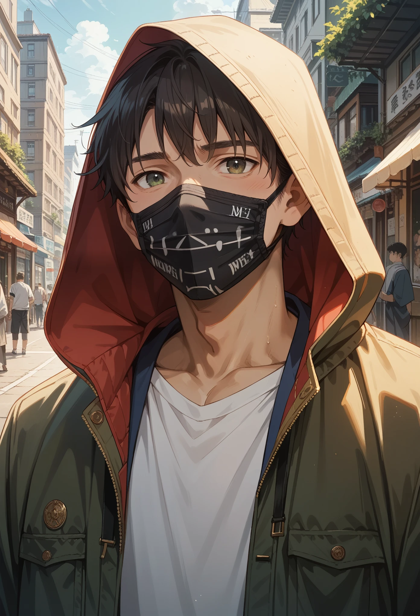 ((best quality)), ((​masterpiece)), (detailed),Anime Man, dangerous with face mask and hood