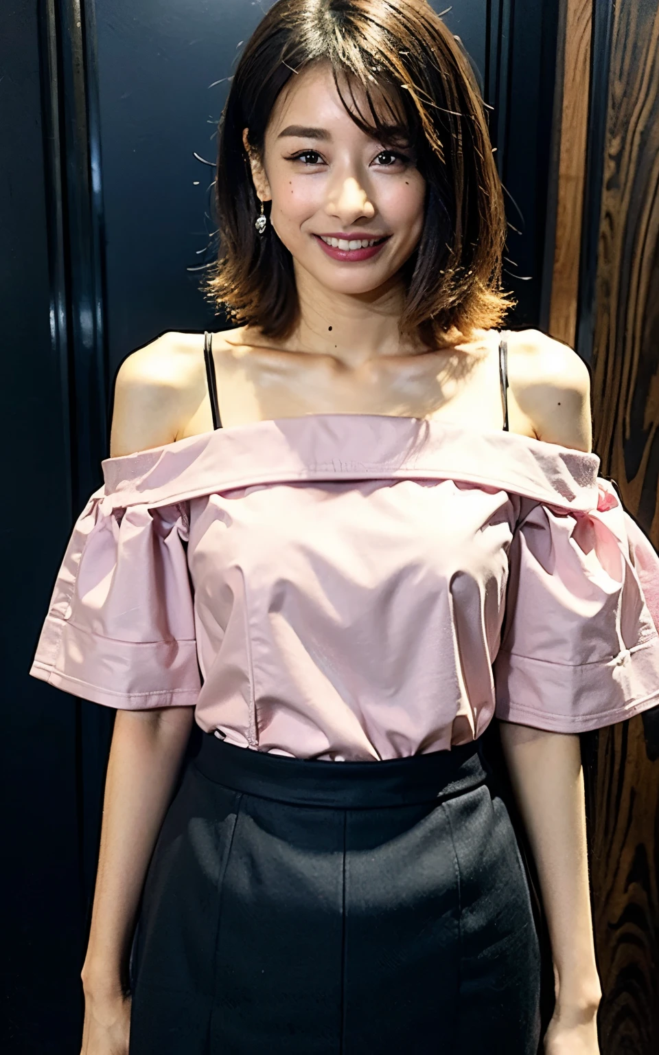 Angle from the front、Cowboy Shot、Ripped print T-shirt、City of night、((Emoガール))、((Emo))、bad woman、short, black, Shaggy hair、Gradient Hair、(((Pink Panties)))、Big Breasts、In the background is the High Sokotl Cycle)))、Highest quality,(RAW Photos:1.2)、(Realistic:1.4),(High resolution:1.4), 1 person, Written boundary depth,, Exquisitely crafted,8k, Very detailed, Perfect lighting, Great background、((Delicate painting))，(細なRAW Photos),(Highest quality:1.6), (超High resolution:1.5), (Realistic:1.75), 8k解像度, Canon EOS R5, 50mm,  Very detailed,Cinema Lighting,Correct finger、((I can see very small panties))