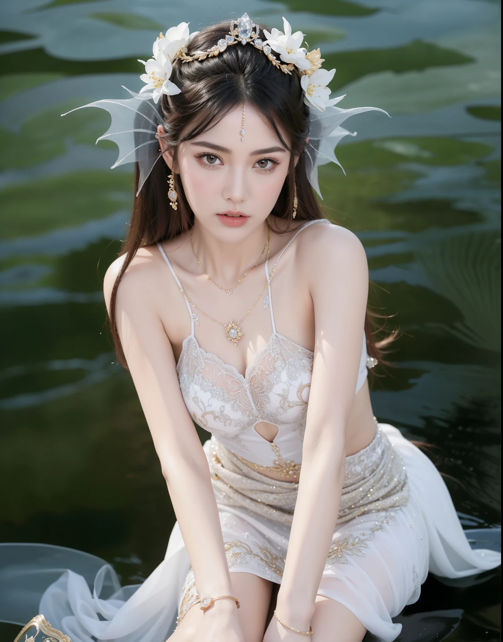 Best Quality,Ultra-detailed,Realistic:1.37,White snow,queen 1girl 45 year old girl (naked:1.4) ,,lush green forest,Sparkling magic mirror,magic apple,pure princess,fairy tale stage:,Magical atmosphere,storybook illustration,Mystical elements,Dark and light contrast,Elegant gown,Princess,reflection,malice,magical forest creatures,sparkling stars,Mystical charm,Snowy landscape,mirror shard,royal crown,Delicate snowflakes,Innocent beauty,mesmerizing eyes,Poison apple,Eerie sounding,Eerie silence,surreal compositions,Dramatic Lighting,Fantasy Realm,enchanted castle,Golden accent,Forbidden desires,Apple tree,Breathtaking details,Glass-like surface,magical transformation,A queen&#39;cold stare,Undeservedly beautiful,Vibrant colors、、childish、Off shoulder dress、A smile、voluminous long skirt、I keep my hair up and short、pose sensual、sexy  pose