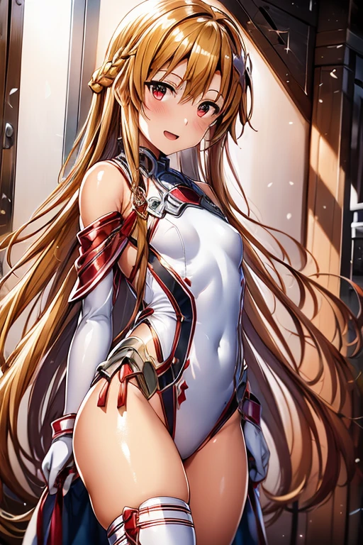 ((Highest quality)), ((masterpiece)), (be familiar with), Perfect Face, indoor, Bedroom, Watching the audience,
One woman, Yuuki Asuna,
Open Mouth, Ecstatic expression, blush, smile,
Small breasts, Flat Chest, , , child, Girl,
Long Hair, Long Hair,
Leg spread,