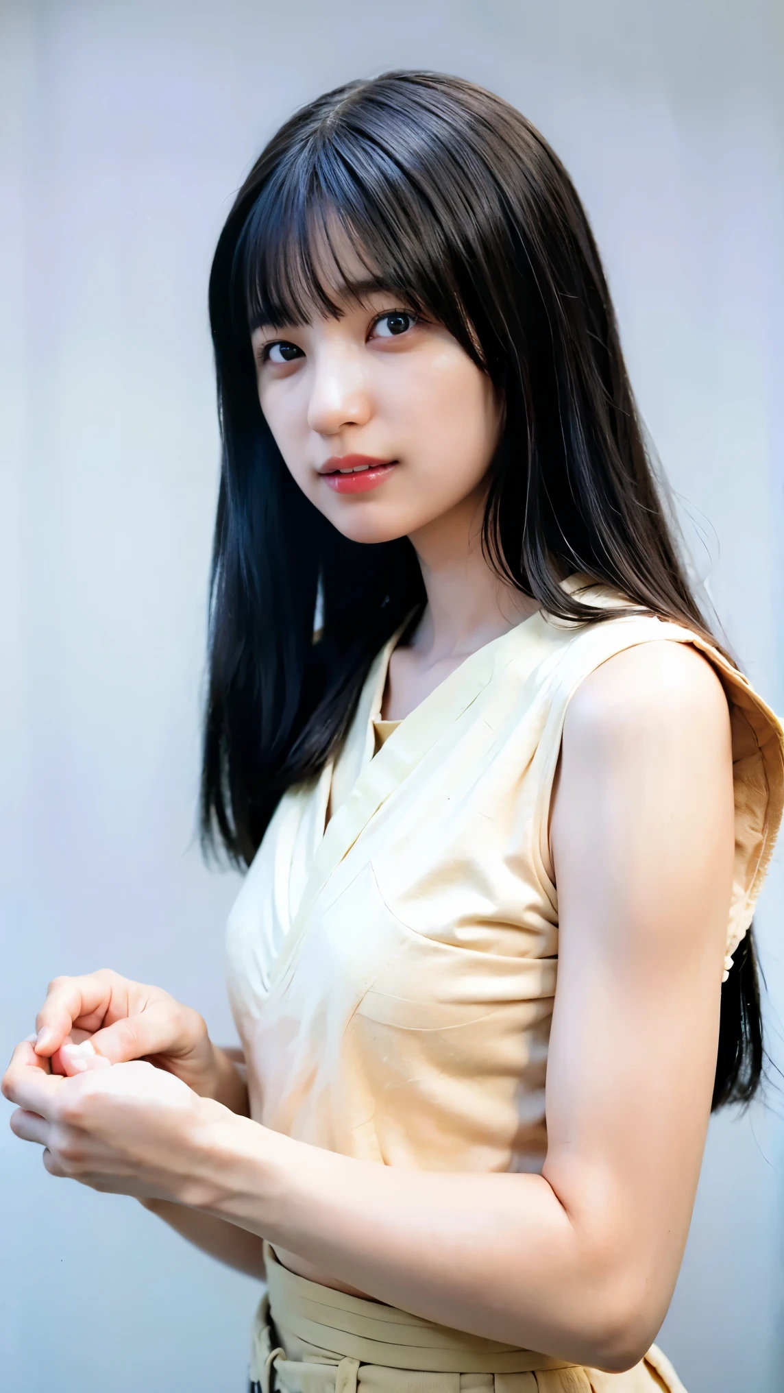 Cute Japanese Women Photos, smile:1.78, 20-year-old, Oil, One Length Hair＆Straight Hair Balm:1.55, (photo Realistic:1.4), (hyper Realistic:1.4), (Realistic:1.3), (Smoother lighting:1.05), (Improving the quality of cinema lighting:0.9), 32K, 1 person,20-year-oldの, Realistic lighting, Backlight, The light shines on your face, Ray Tracing, (Bright light:1.2), (Improvement of quality:1.4), (Highest quality Realistic textured skin:1.4), fine grain, Detailed face,(smile:0), (Emphasis on face close-up:1.3), (Enhances the beauty of skin texture:1.1),((Extremely precise and accurate anatomy:1.0)), (Enhances the beauty of skin texture:1.1), Clean and glowing skin, mesh, thin:1.2, (Realistic:1.3), Realisticなライティング, (Smoother lighting:1.05), 32K, One Japanese woman, fine grain, Detailed face, (Film Grain:1.1),(Accentuates body lines:1.1), High resolution, Natural look, Kind eyes, Improves hair quality, Delicate light and shadow, Transparent muscles, Graceful pose, Beautiful Eyes, Sharp details, Soft light reflection, Beautiful contours, Delicate skin tone, Fine hair texture,Cute Japanese Women Photos,