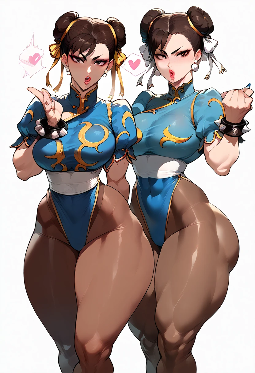 Chun-li desnuda, dynamic pose, blowing kiss, big hips, big ass, big thighs, toned thighs, big breasts 