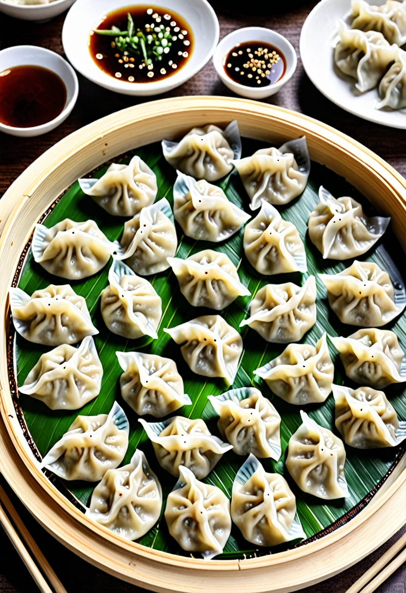 There are lots of delicious looking dumplings、