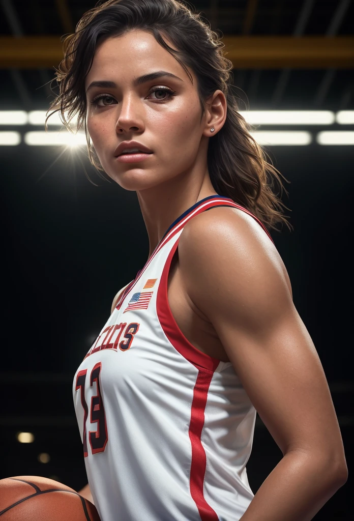 beautiful mature college girl, wearing basketball outfit, in basketball court, ((slim, petite)), photorealistic, photo, masterpiece, realistic, realism, photorealism, high contrast, photorealistic digital art trending on Artstation 8k HD high definition detailed realistic, detailed, skin texture, hyper detailed, realistic skin texture, armature, best quality, ultra high res, (photorealistic:1.4),, high resolution, detailed, raw photo, sharp re, by lee jeffries nikon d850 film stock photograph 4 kodak portra 400 camera f1.6 lens rich colors hyper realistic lifelike texture dramatic lighting unrealengine trending on artstation cinestill 800,