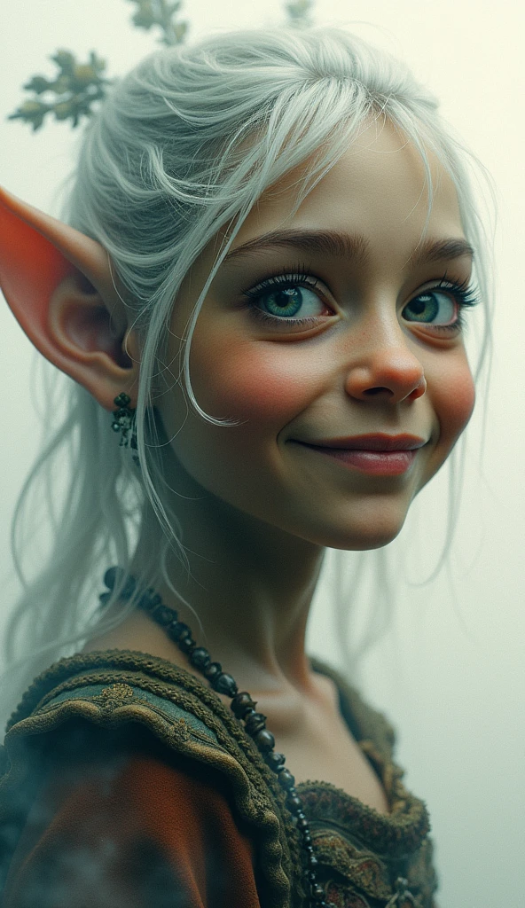 year Teen girl, albino, dark, Middle Ages, happy