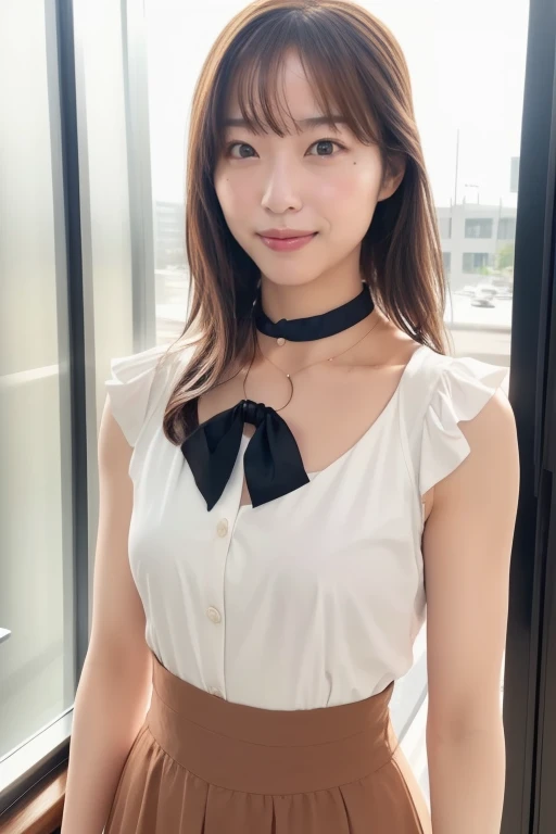 ネクタイをしたBrown Hairの女性のクローズアップ, (Day),Simple white background,
Stand in an upright and immobile position,
choker, clavicle,Green tie and shirt,school uniform, Collared shirt,
ring,jewelry,
黒eye,bangs, Brown Hair,Long Hair,
1 girl, 30 years old,young woman,beautiful Finger,beautiful long legs,beautiful body,beautiful Nose,beautiful character design, perfect eye, perfect face,expressive eye,Perfect balance,
View your viewers,(Focus on her face),Mouth closed, (Innocent_big_eye:1.0),Light_笑face,
Official Art,Very detailed CG ユニティ 8k 壁紙, Perfect lighting,colorful, bright_front_face_Lighting,Glowing Skin, 
(masterpiece:1.0),(Highest_quality:1.0), 超High resolution,4K,Very detailed,
photograph, 8k, High resolution, High resolution, Absurd:1.2, 400 for Kodak Port, Film Grain, Blurred Background, Bokeh:1.2, Lens flare, (Vibrant_color:1.2),プロのphotograph, 
(beautiful,big_chest:1.8,No bra emphasis), (beautiful_face:1.5),(narrow_Waist), (Centered Images), ((faceのクローズアップ)), ((faceとchestのphotographだけ)), To the camera, Look straight into the camera,