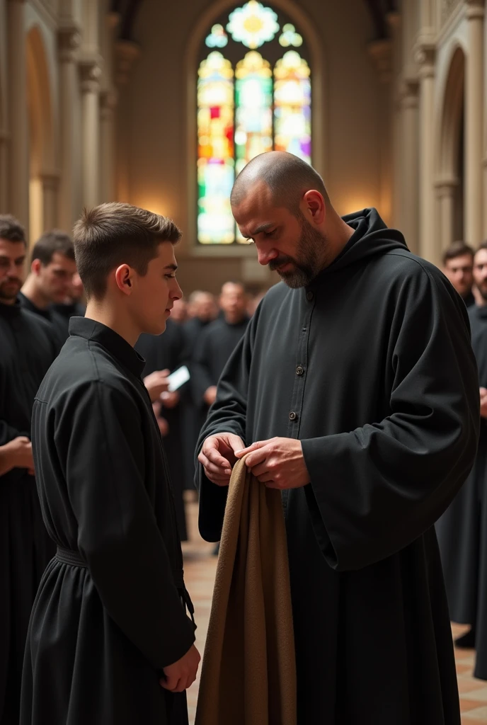 pov from below photo of (2 men:1.3), close-up showing upper body of one nude age:18 boy kneeling in front of a age:50 big father priest, the back of a slim cute blondish auburn Irish 18 year old twink boy on the step of a church altar, he is praying to an (older daddy father priest standing:1.2) really small in front of him, he is showing his shaved bussy ass asshole, small ass, penis, testicles, scrotum, perineum, <lora:bussy_SDXL:0.2@0.15,0.8@0.15>, natural lighting, 4k, high quality, Fujifilm XT3