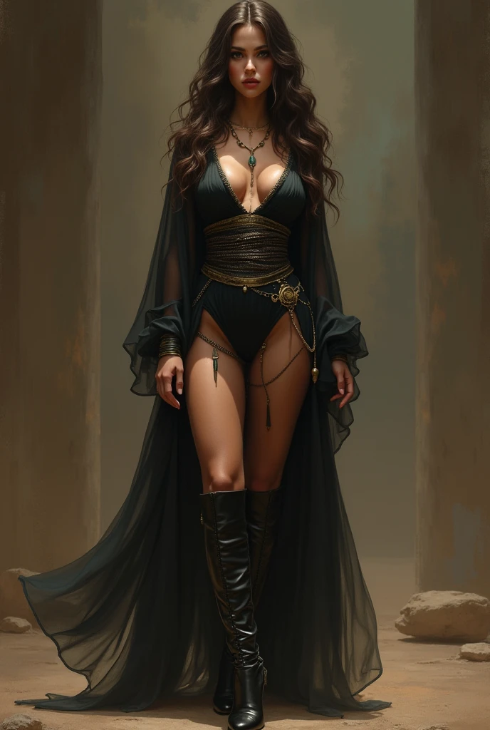 woman of Arab descent dressed as a sexy RPG assassin and covering her face and holding daggers in her hands