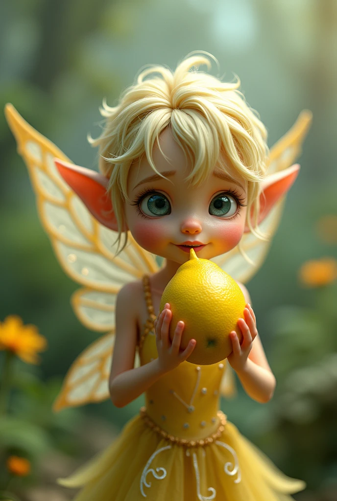 Highest quality, masterpiece, Ultra-high resolution, Fantasy、A joyful fairy and a glass of juice、