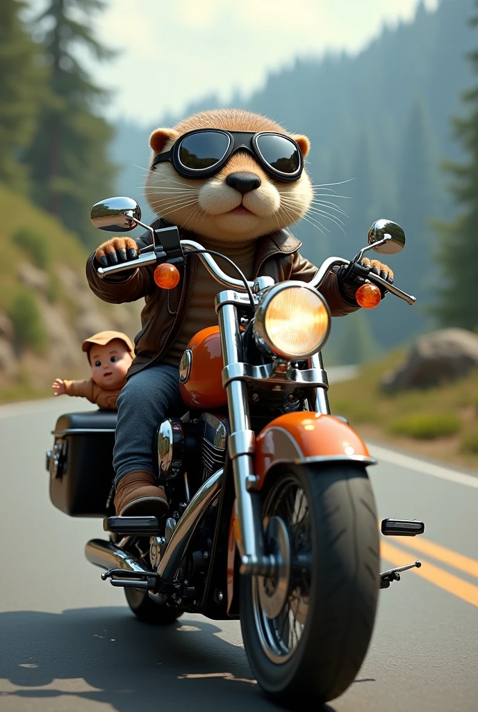 Otter riding Harley Davidson with best
With a