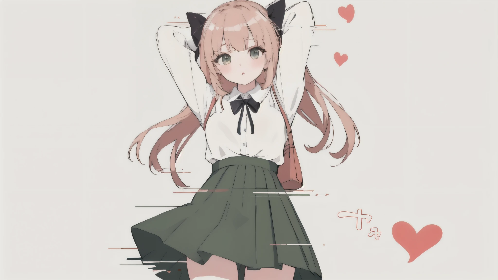 (Highest quality, masterpiece, High resolution),One Girl,Long sleeve,Pleats_skirt,arm_behind_head,heart,Simple Background,
Display issues,