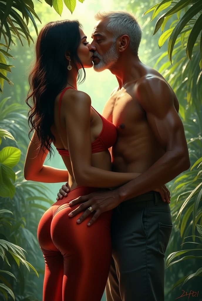portrait,(NSFW 0.75) (one muscular man and one woman, hugging each other))((touching eachother, kissing))((muscular man, pose)) ,very very big breast, soft nylon sexy , orange , pink ,teal,red, yellow flower colour ,flower design modern light white wedding dress, colorful, flower armor, good anatomy, best quality, (((masterpiece))), high quality, realist, best detailed, details, realist skin, skin detailed, underboobs, beautiful posing under a fairy tale of exotic magic,, girl immersed in water , soaked, meadows background , bokeh effect , chubby , sleeping in bed, t,off shoulder, wearing style,(huge perky breasts, deep cleavage, thick thighs, multi chain jewellery ),(wearing jewellery on )(big buttocks and looking back) white wedding dress ,