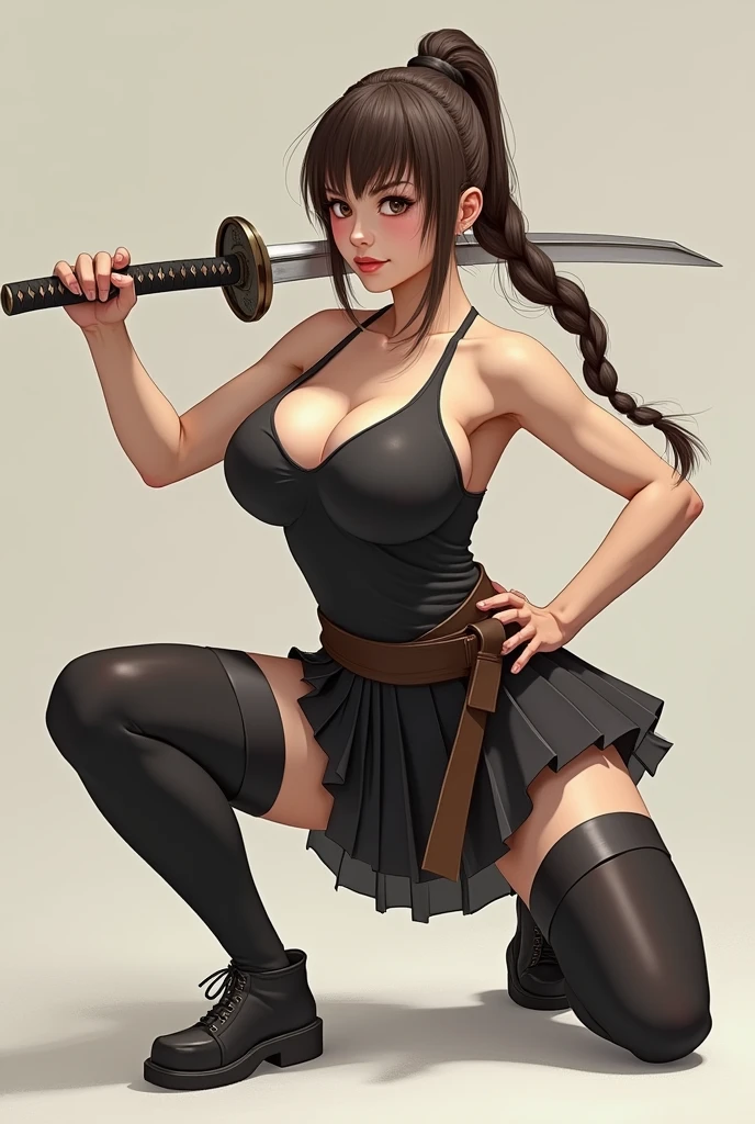 score_9, score_8_up, score_7_up, source_anime, anime style, 1woman, highkick, ruanyi0604, black dress, china dress, floral print, perfect ass, knee high boots, combat boots, laces, side slit, bo staff, cameltoe