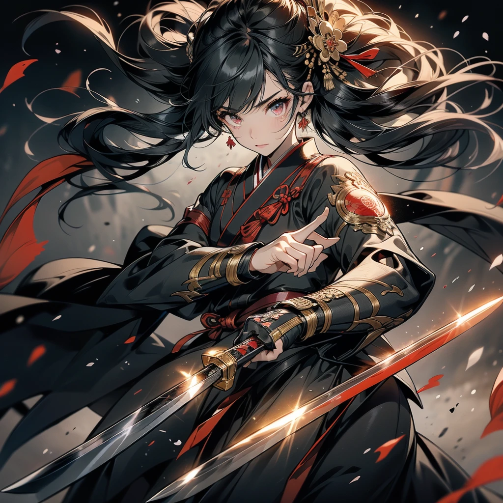 Masterpiece、The best composition、Masterpiece、high quality、Black kimono、Gray Hair、Long Hair、Captivating red eyes、nice、Japanese style、fight、martial arts、fist、fistの戦い、movie、Fighting Arena、karate、截fist道、fistを立てる、discovery、knife、抜knife、Delicate hair、Blood、返りBlood、Bloodしぶき、