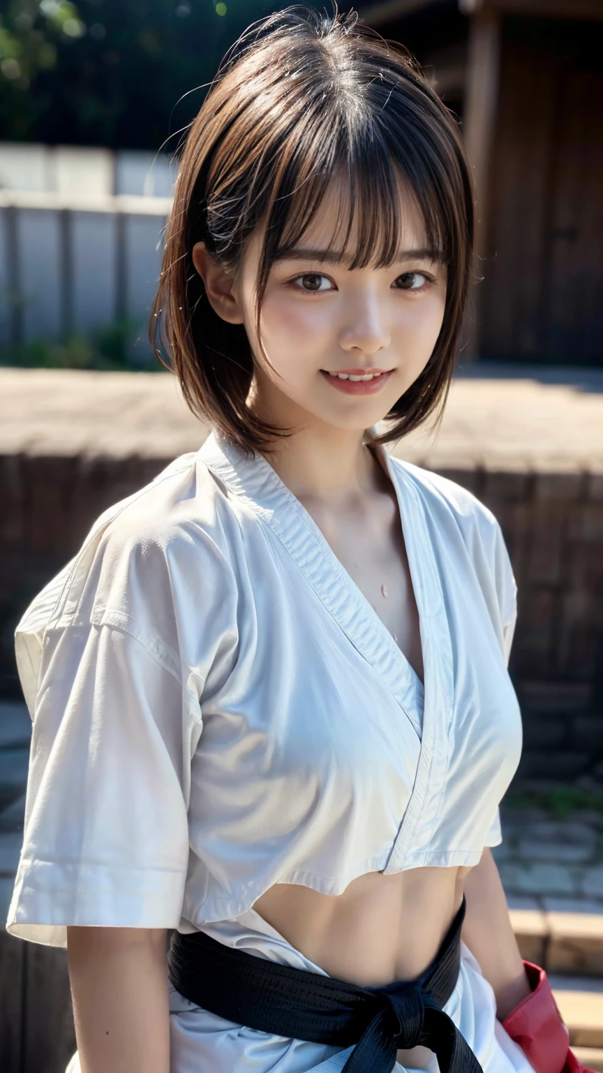 Japanese、１people々 woman、Photo Style、length, Straight black hair、bangs、light makeup、Standard face、(((Wearing a white loincloth)))、(Nipples)、Summer festival、((Showing off your loincloth)), 32k, Raw photo、Highest quality