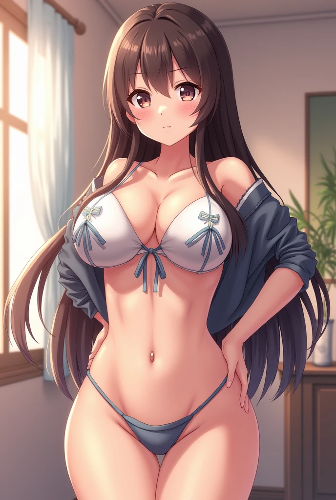 nsfw,(Highest image quality、best quality,masterpiece:1.2),((game CG, moe, kawaii)),Exposing nipples in a crowd、bikini, (bikini pull, nipples, pussy)、(crowd:1.)、 (nose blush:1.5), full body