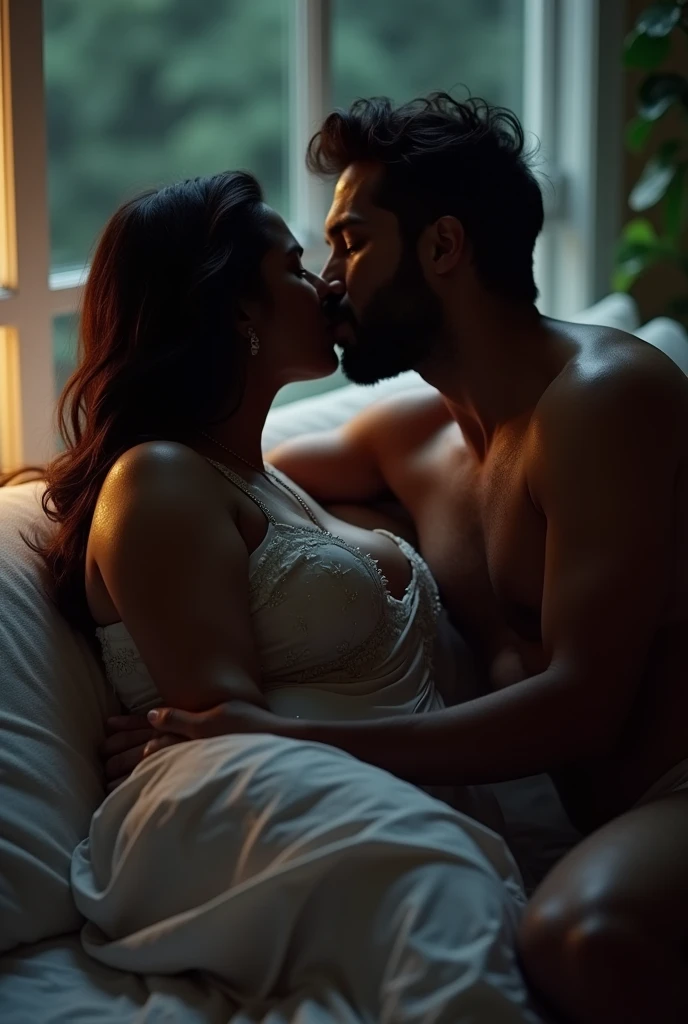 A India' doctor in bra and panty kissing on man patient and sitting on man chest