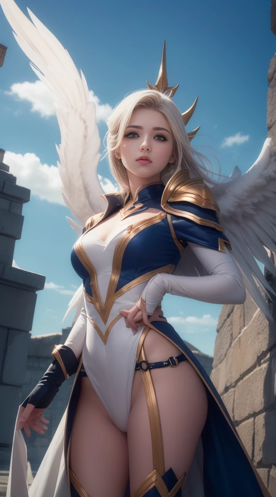 Unbeatable masterpiece, Ultra photo realsisim, Perfect artwork, Intricate details, Best quality, Strong light , High contrast, Dynamic pose, Dutch angle , ((Depth of field)) , (hailoknight , Solo , 1 girl wearing white armor , beautifulturquoise eyes , long white hair , turquoise wings , holding giantturquoise energy sword infront of her , holding sword:1.3) ,(simple glowing background:1.25) , masterpiece , best quality ,wide-angle , Hyperdetailed , natural lighting , soft lighting , sunlight , MaximumClarity And Sharpness , Multi-Layered Textures , hailoknight ,holding sword , holding weapon ,