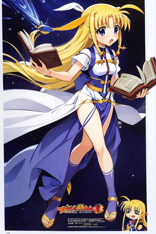 (((Lyrical Nanoha, Yui Ayase, mechanical wand, magic book, costume)))