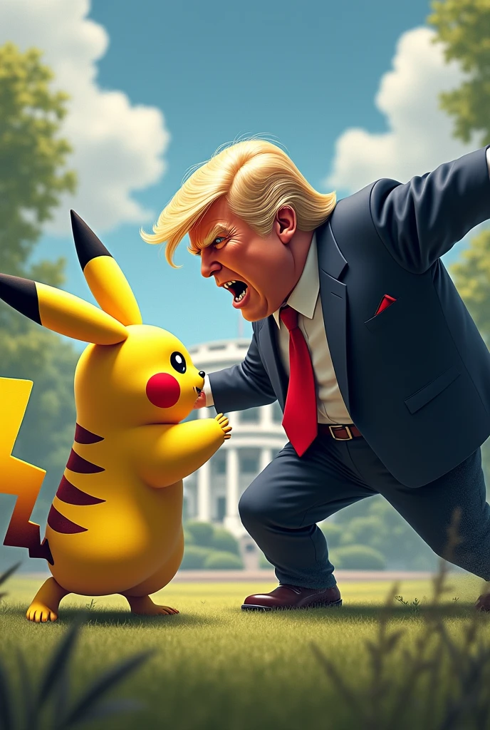 High resolution, high quality, shot from a distance, President Trump and Pikachu meditating in the city, mindfulness, the most unique one-shot, photorealistic, realistic, funny artwork,